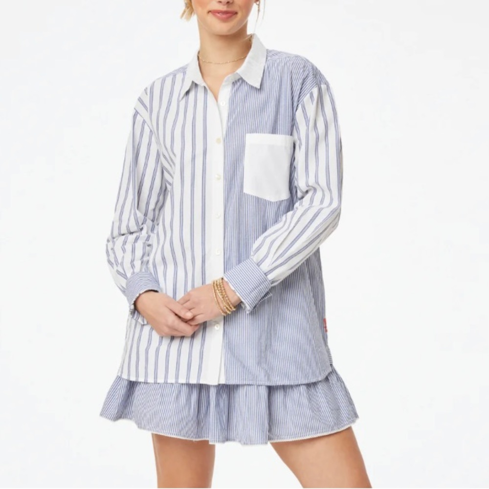 NWOT Roller Rabbit Pinstripe Boyfriend Shirt